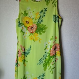 Vintage Victoria Holley Floral Sleeveless Dress - Green and Yellow Size 12